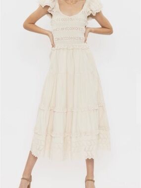 Sea New York Everleigh Cream Lace-Tiered Maxi Dress